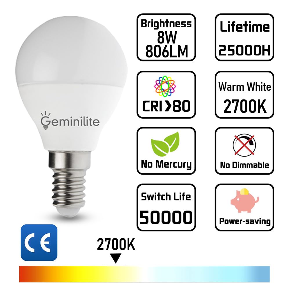 Geminilite E12 LED Bulb 80W Equivalent Ceiling Fan Bulbs 2700K 6 Pack