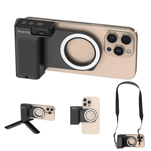Suptig Fun Shot Magnetic Phone Camera DSLR Style Shutter Grip Compatible for iPhone & Android with Detachable Wireless Shutter Button, Features a
