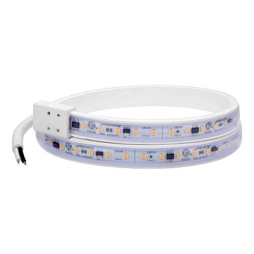 Maxxima 24 in. Hardwired LED Under Cabinet Strip Light, 920 Lumens, 3000K Warm White, Kitchen and Living Room 120V White Cove Lighting, No Power