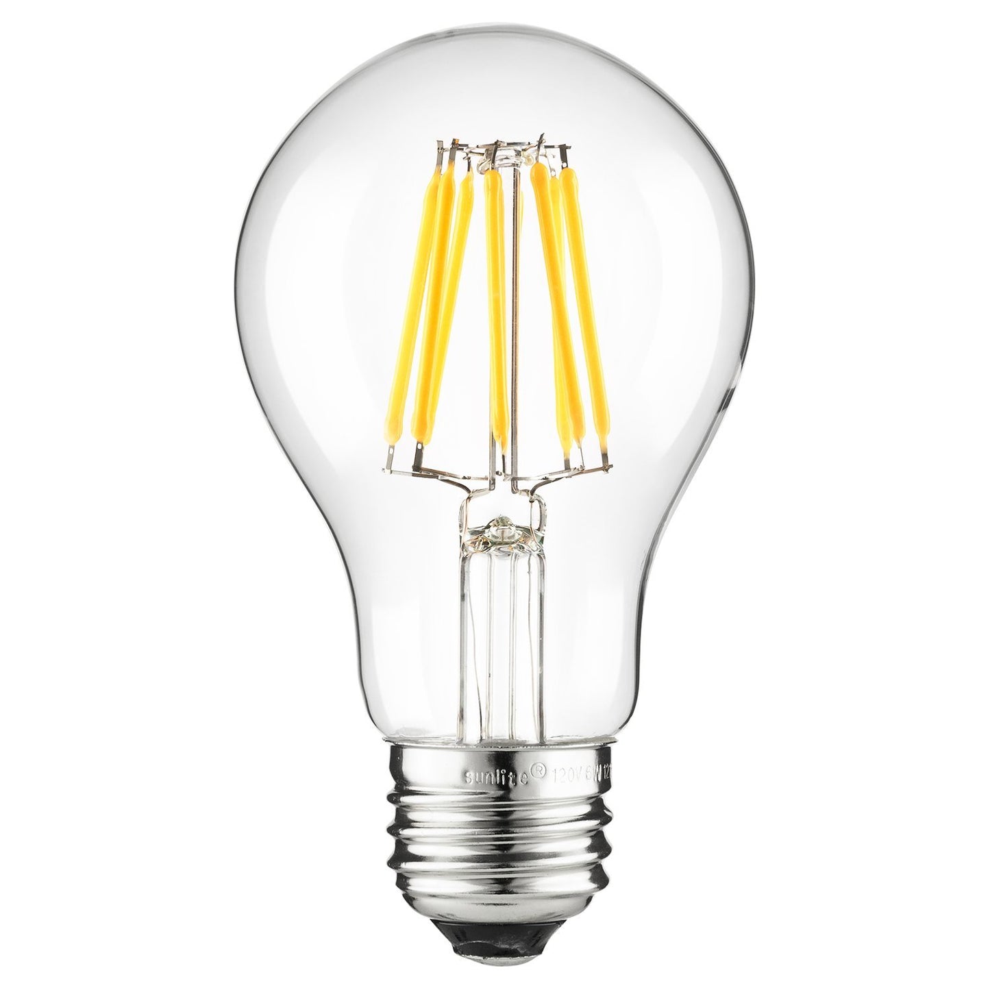 Sunlite 80456-SU LED Filament A19 Standard Light Bulb, 6 Watt, 430 Lumen, (25W Equivalent) Clear, Dimmable, ETL Listed, 1 Pack, 2200K - Amber