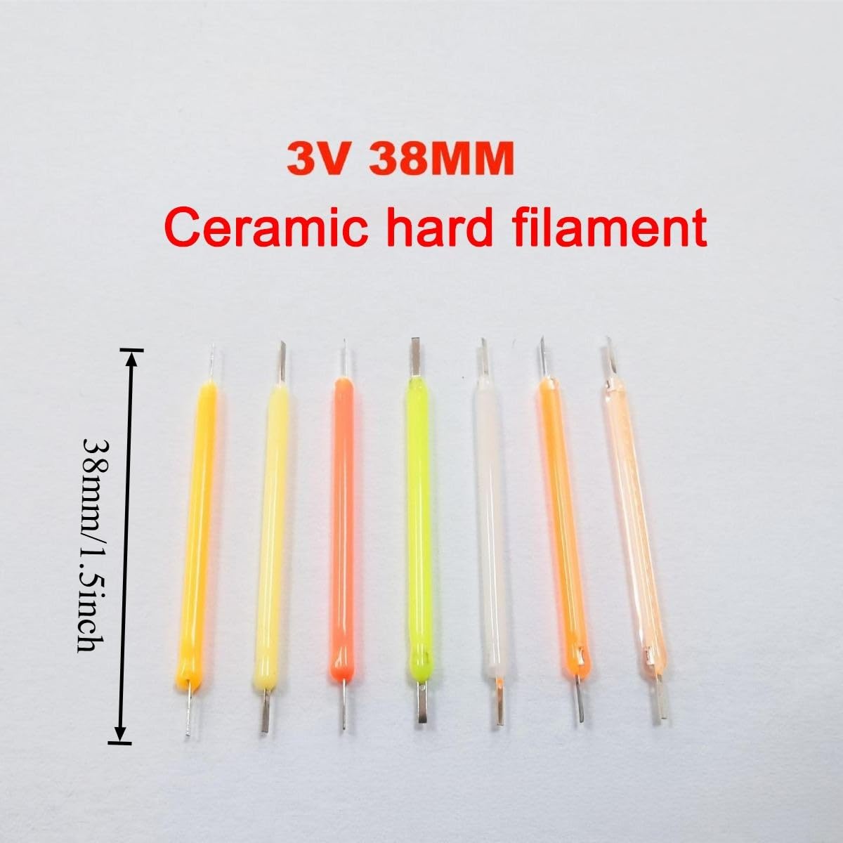 Life optimization 20-Pack 38mm Rigid Ceramic LED Filament, 3V DC, Vintage Edison Style Light Source for DIY Bulb Projects, Lamp Repair, and Low