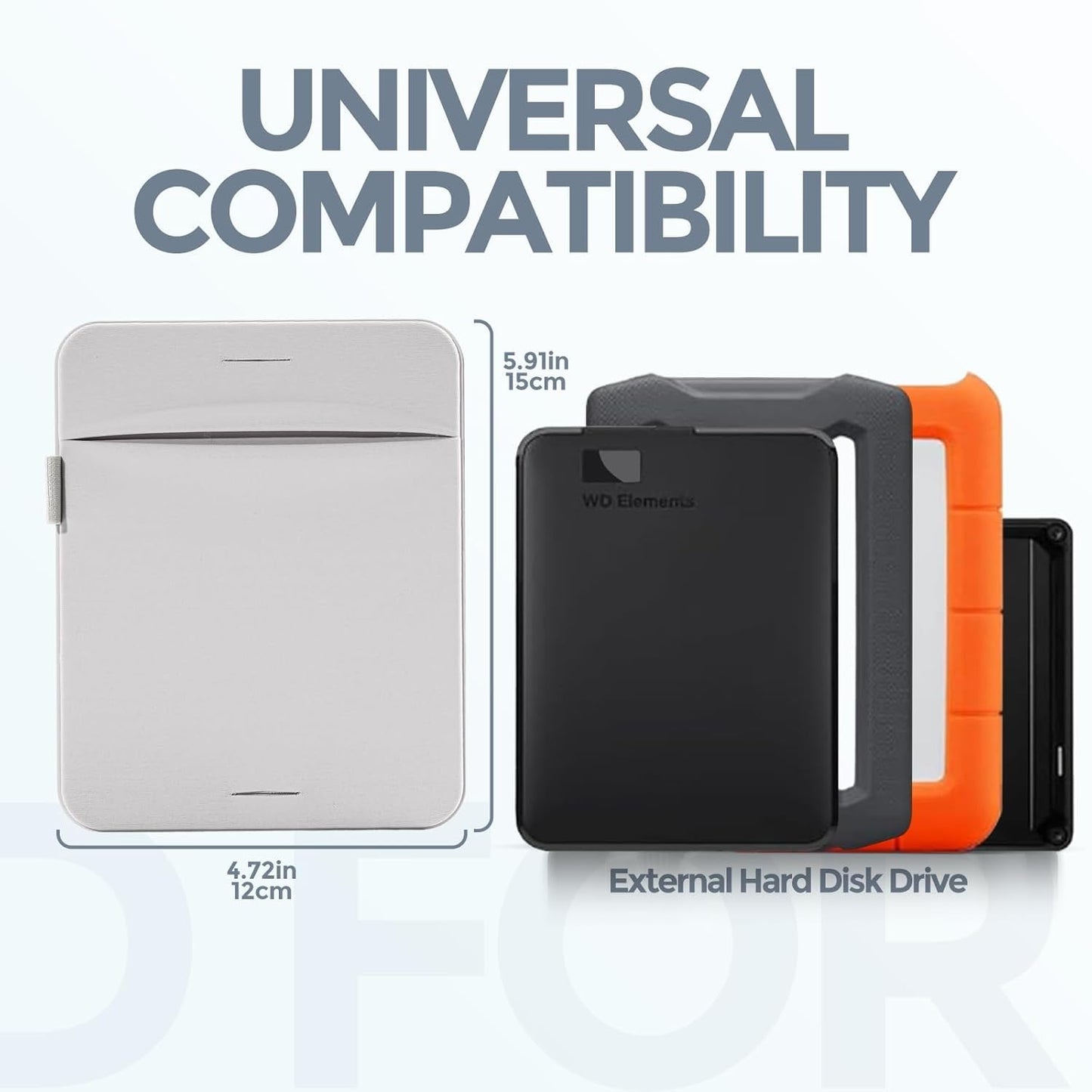 2 Pack Portable External Hard Drive Holder, Reusable Adhesive HDD Pouch Sleeve with Secure Flap & Cable Hole, Laptop Hard Drive Protective Case, 5.9 x