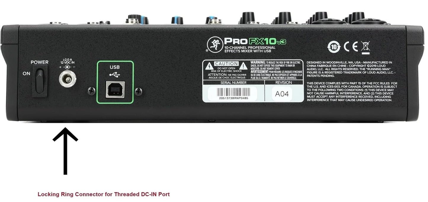 Threaded Lock AC Adapter Compatible with Mackie ProFX10v3 Mixer