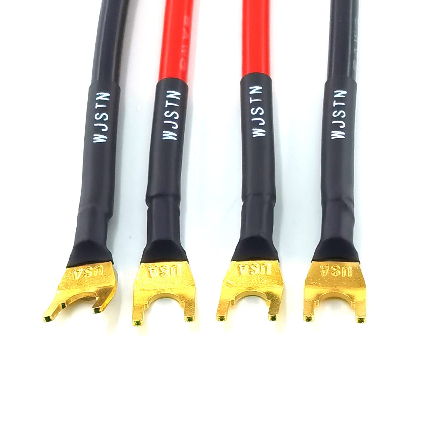WJSTN Fork Spade Plug to Spade Plug Speaker Jumper Cable?8AWG Y Plug to Y Plug Cable, for DIY Home Theater, Speaker etc 8in/4-Pack