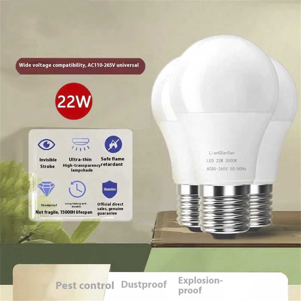 HnToolight LED Bulbs E27 Screw AC85-265V 22W(Equivalent to 110W Energy Saving Lamp) Warm White(2700-3000K) No Dimmable 1 Packing