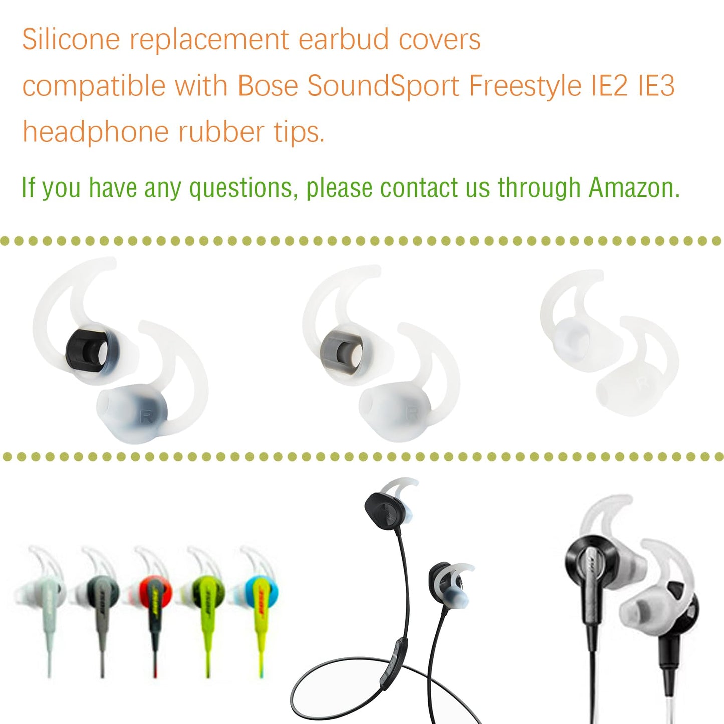 WKYMY Silicone Earbud Replacement Tips Earbud Covers Compatible with Bose SoundSport Freestyle IE2 IE3 Headphone Ear Tips Rubber Tips 3 Pairs S M L