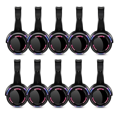 General RF Silent Disco 10pcs Black led Flashing Light Headphones Bundle for Quiet Party Events Fitting