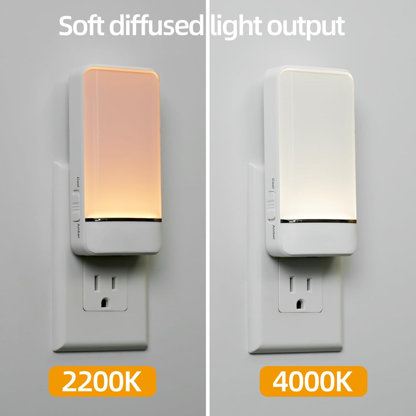 Dawnrise Night Lights Plug into Wall, Invisible Motion Sensor Night Light, Soft Warm or Cool White Selectable, Brightness Adjustable, LED Night Lights