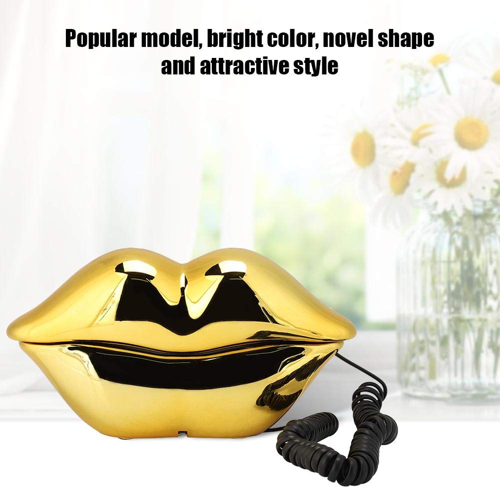 Gold Lips Telephone for Novelty Interesting Gift, Sexy Mouth Lip Corded Landline Phone Desk Phone Home Furniture Decoration Set