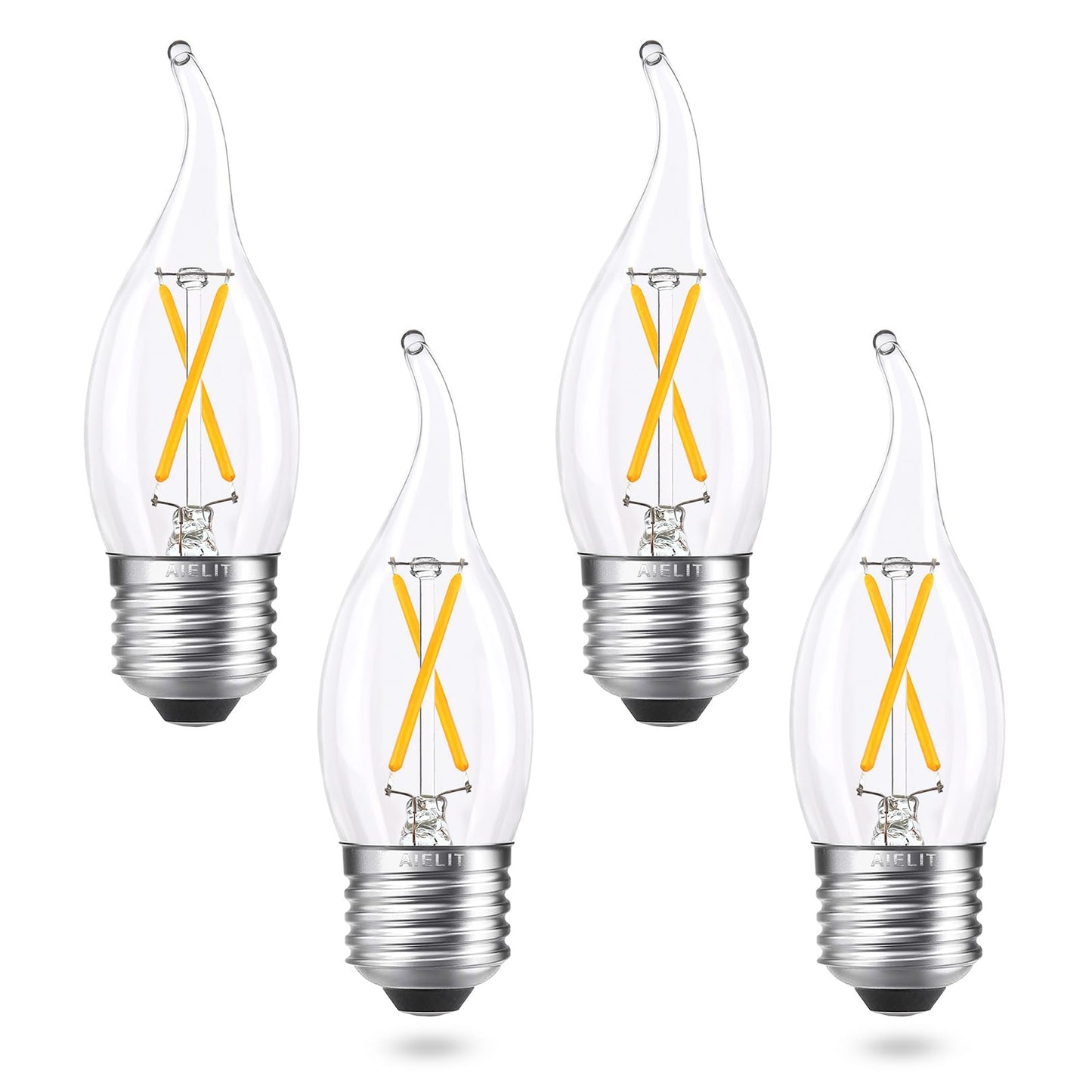 AIELIT Dimmable E26 LED Bulb 25W Equivalent, Candelabra Light Bulbs, Energy Efficient 2W, Warm White 2700K, 200lm Flame Tip CA10 LED Light Bulb