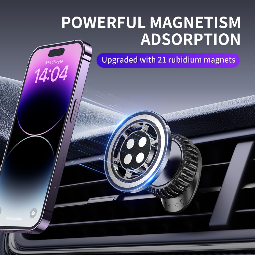 Micool Magnetic Car Phone Holder, Air Vent Mount with 21 N55 Magnets & Nano Gel, 360° Rotatable Ultra-Strong Holder for All Phones, Compatible