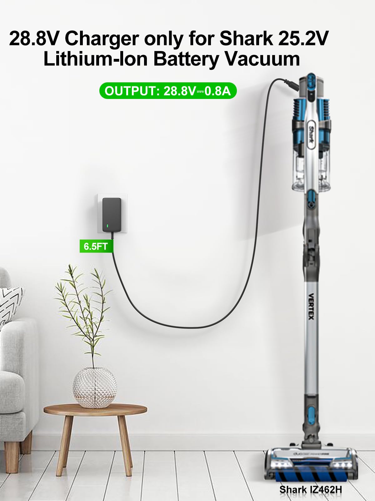 28.8V Cordless Vacuum Charger Compatible with Shark Vertex IZ440H IZ462H IZ483H IZ482H IZ862H IZ441HBRN IZ682H IZ683H IZ662H IZ642H IZ882H IZ864H…