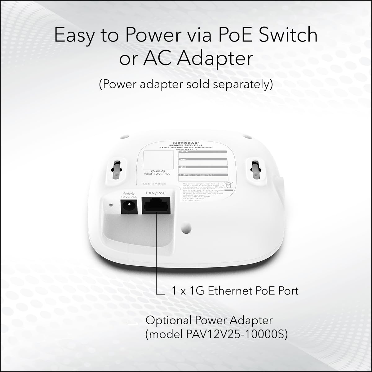 NETGEAR Wireless Access Point (WAX210) - WiFi 6 Dual-Band AX1800 Speed | 1 x 1G Ethernet PoE Port | Up to 128 Devices | 802.11ax | WPA3 | Small Size
