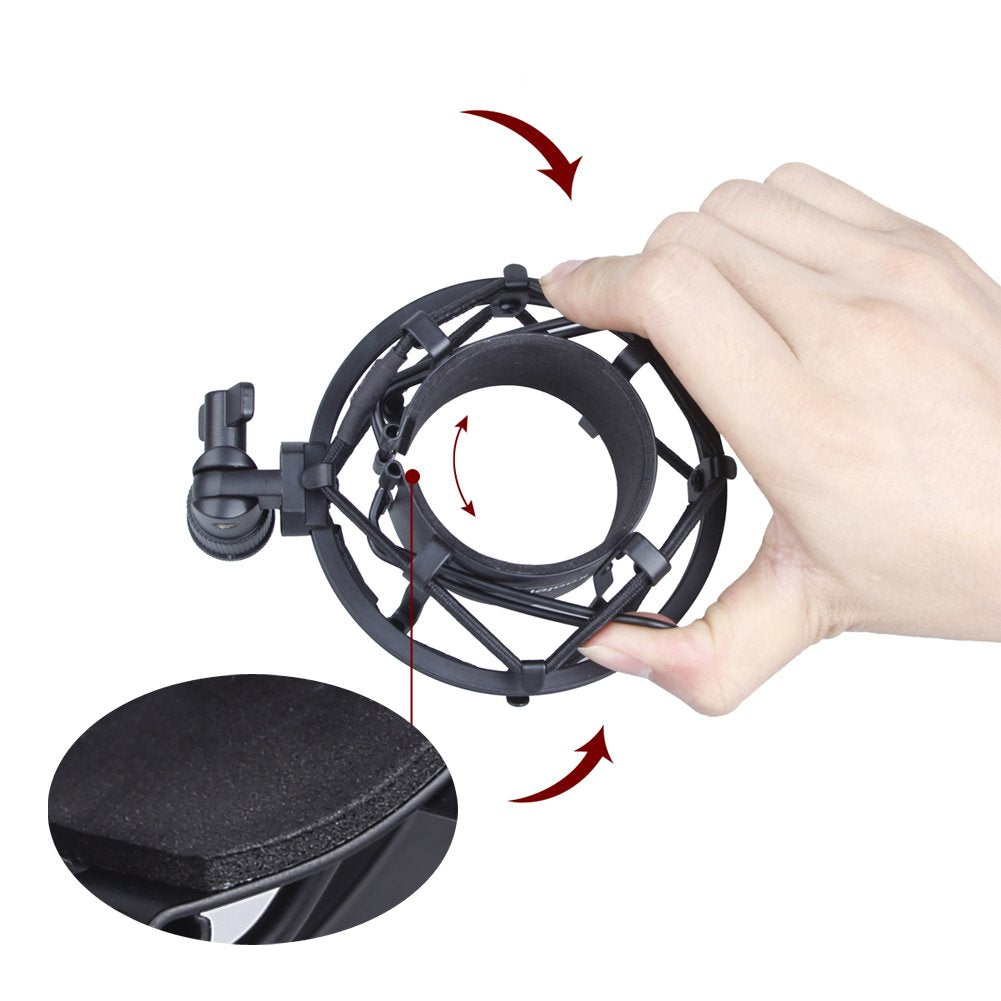 Koolertron Microphone Shock Mount,Mic Clip Holder,Universal 50MM Anti-Vibration Mic Holder for 48MM-54mm Diameter Studio Condenser Mic (Black)