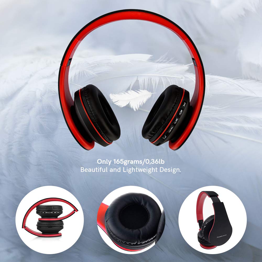 PowerLocus Wireless Bluetooth Over-Ear Stereo Foldable Headphones, Wired Headsets Rechargeable with Built-in Microphone for iPhone, Samsung, LG, iPad…