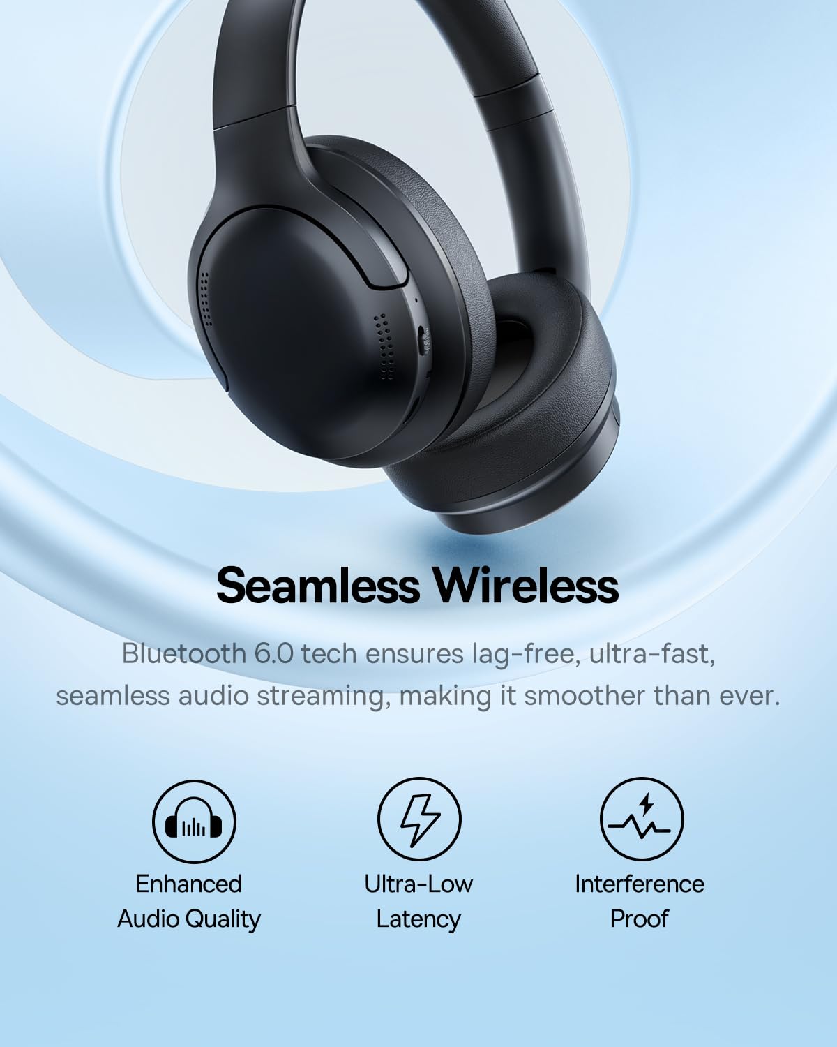Baseus Bass BH1 Lite Bluetooth Headphones Over Ear, SuperBass, 80H Playtime,AI ENC Clear Calls, Comfortable Fit, Smart App Control, Bluetooth 6.0