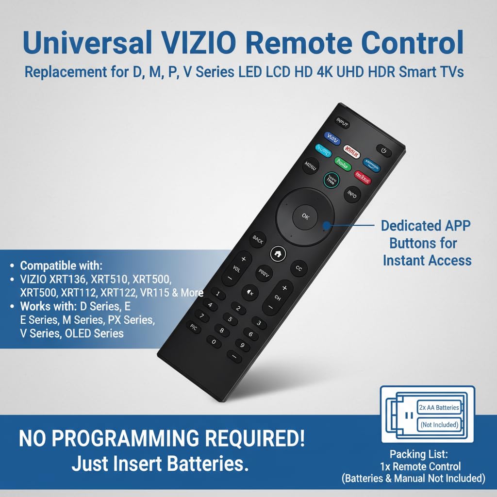 Universal VIZIO Remote Control Replacement - D, M, P, V Series LED LCD HD 4K UHD HDR Smart TVs