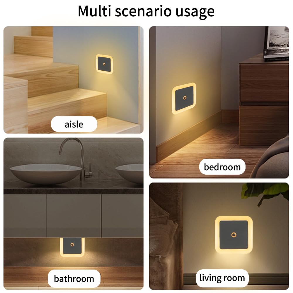 Hplvetoys Night Lights Plug into Wall,Dusk-to-Dawn Sensor with Automatically Turn on and Off Night Light Bedroom,Bathroom,Stairs,Warm, 4 Packs