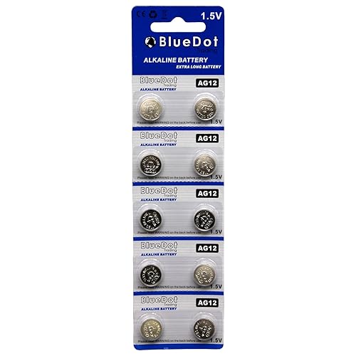 BlueDot Trading AG12 1.5V Alkaline Coin Cell Battery for Watch, Hearing Aid, Calculator, Flashlights, Keyless Entry, LR43 SR43 260 386 Batteries, 1…