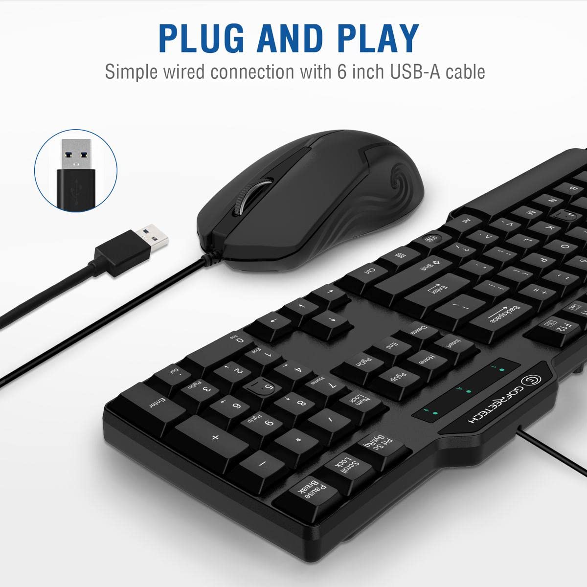 Wired Keyboard and Mouse Combo, Gofreetech Full-Size Keyboard and Mouse Combo with Optical Wired Mouse, USB Plug-and-Play, Compatible with Windows Mac