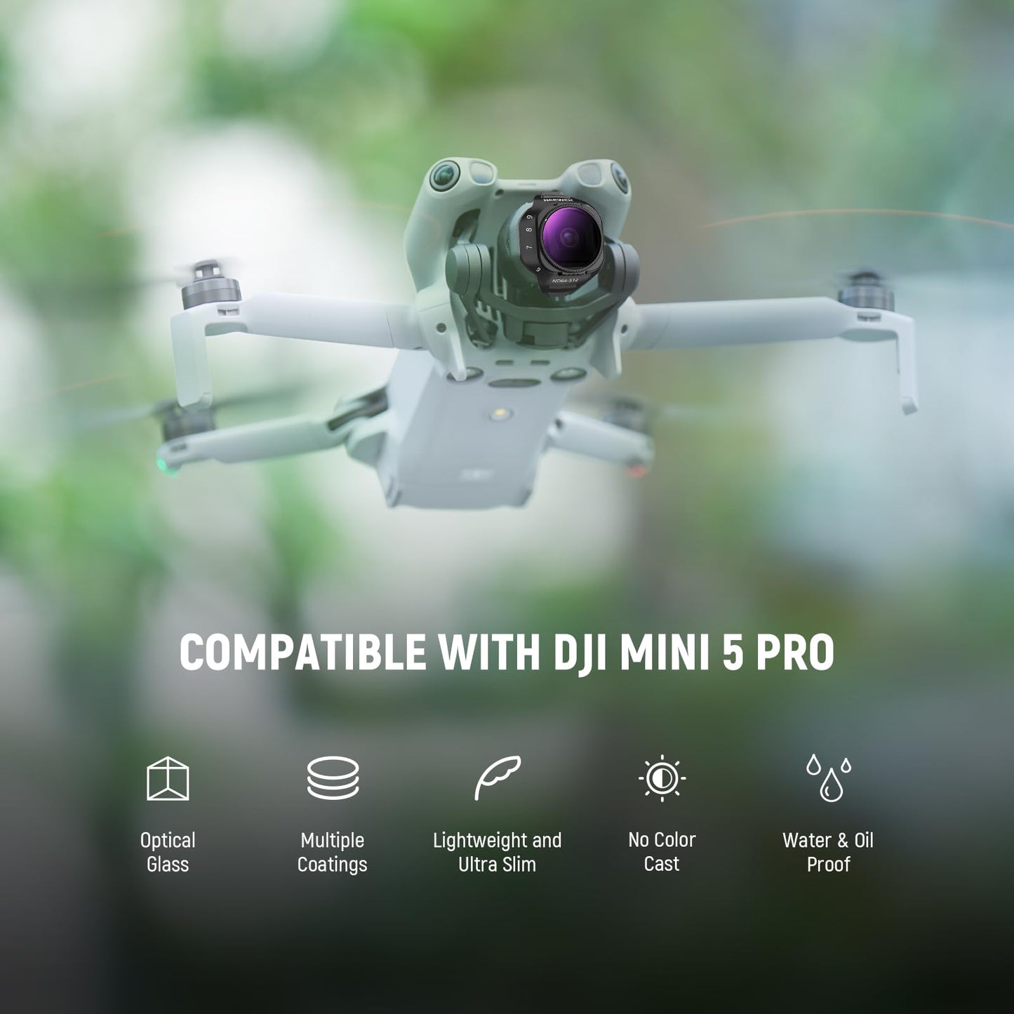 NEEWER Variable ND Filter Set Compatible with DJI Mini 5 Pro Drone Camera (ND2-32 + ND64-512), Snap On Adjustable Neutral Density Multicoated Optical