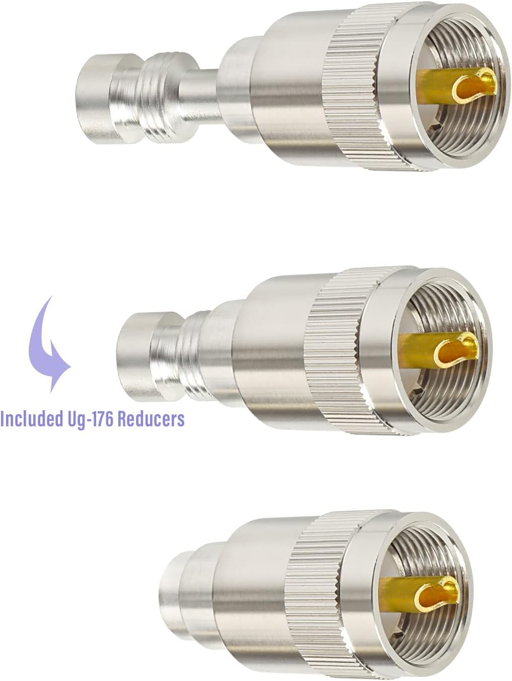 XRDS -RF PL-259 UHF Male Solder Connector Kit with UG-176 Reducers, Nickel Plated RF Coax Connector for RG8, RG213, LMR400, Belden 9913, KMR400, RG8X