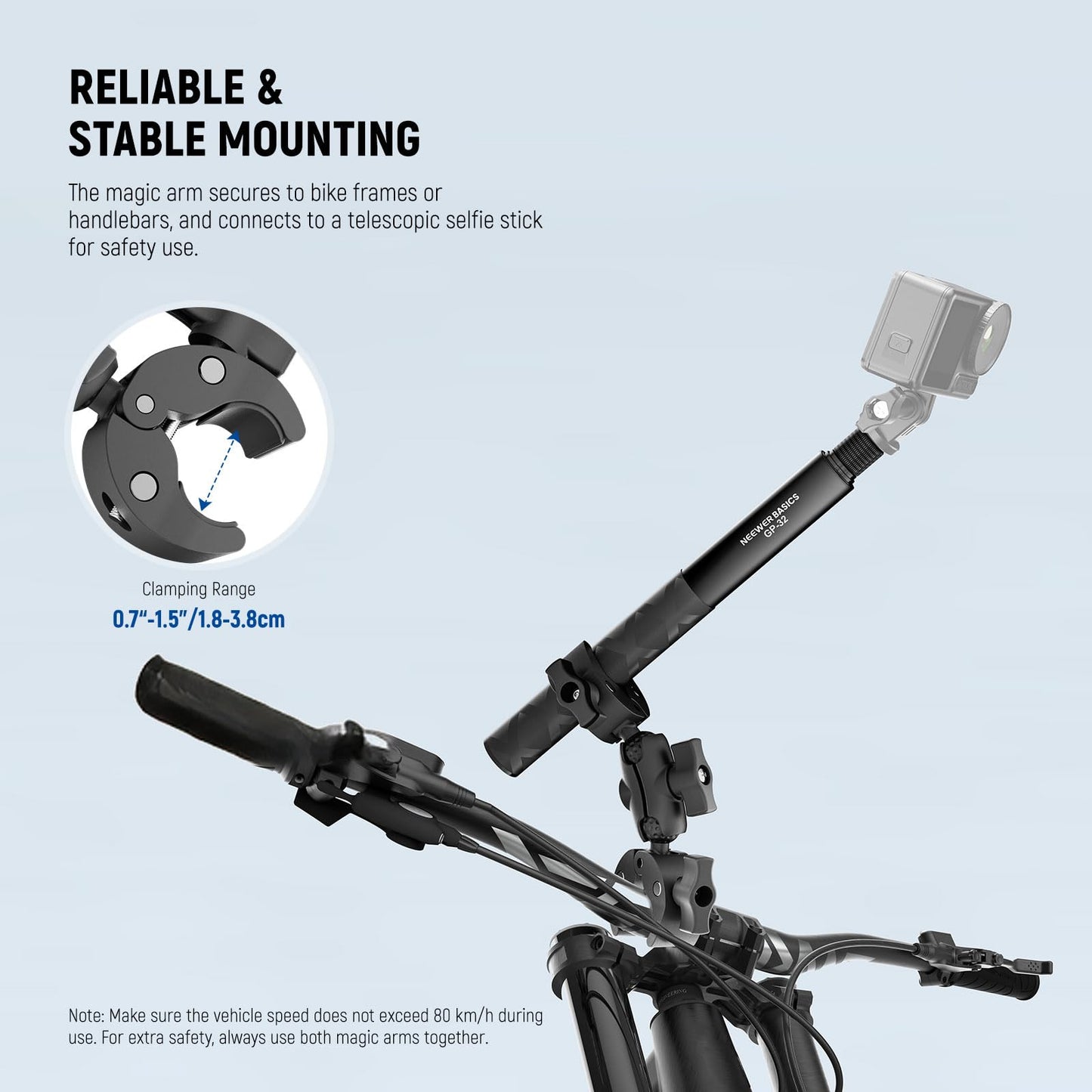 NEEWER Basics Motorcycle Bike Mount Accessories Kit, Invisible Selfie Stick Bicycle Handlebar Clamp Holder Compatible with Insta360 DJI OSMO 360