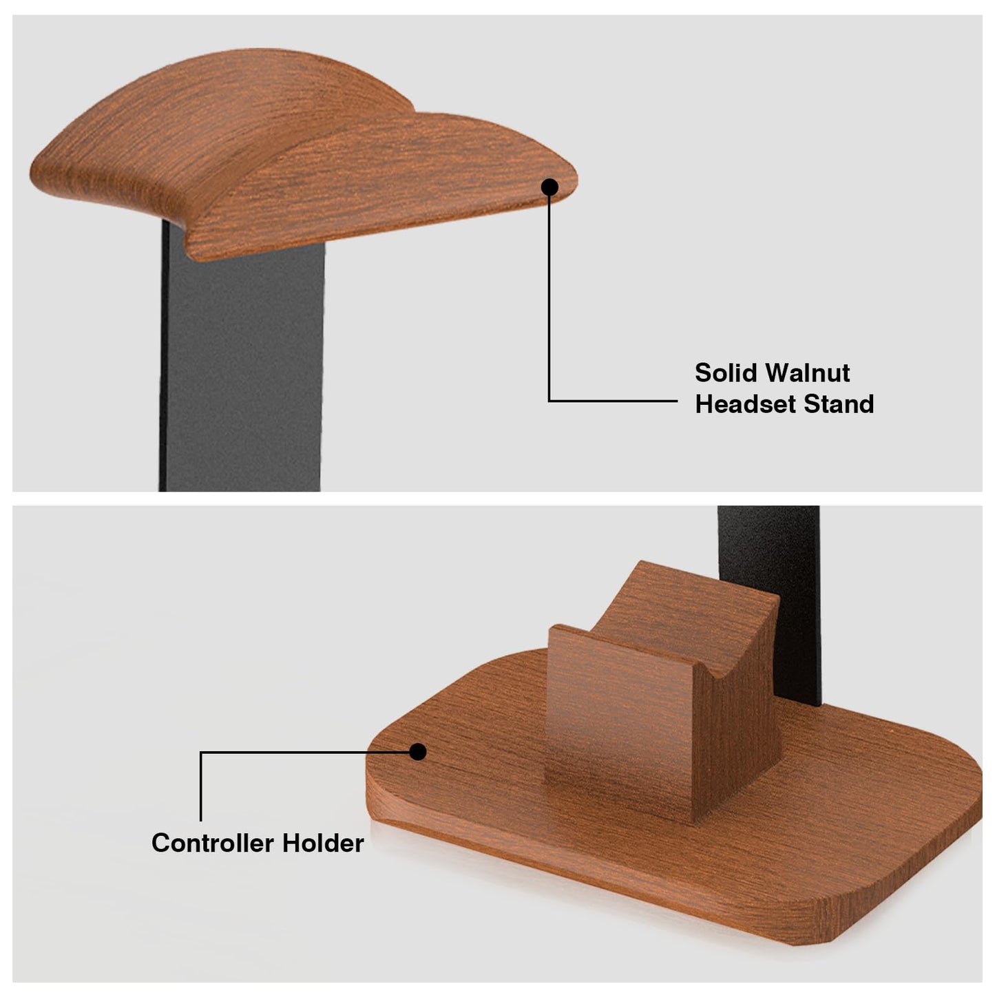 Moginno Walnut Headphone and Controller Stand, Desk Gaming Equipment Wooden Headset Controller Holder, Earphone Hook for Game Room Desktop PC…