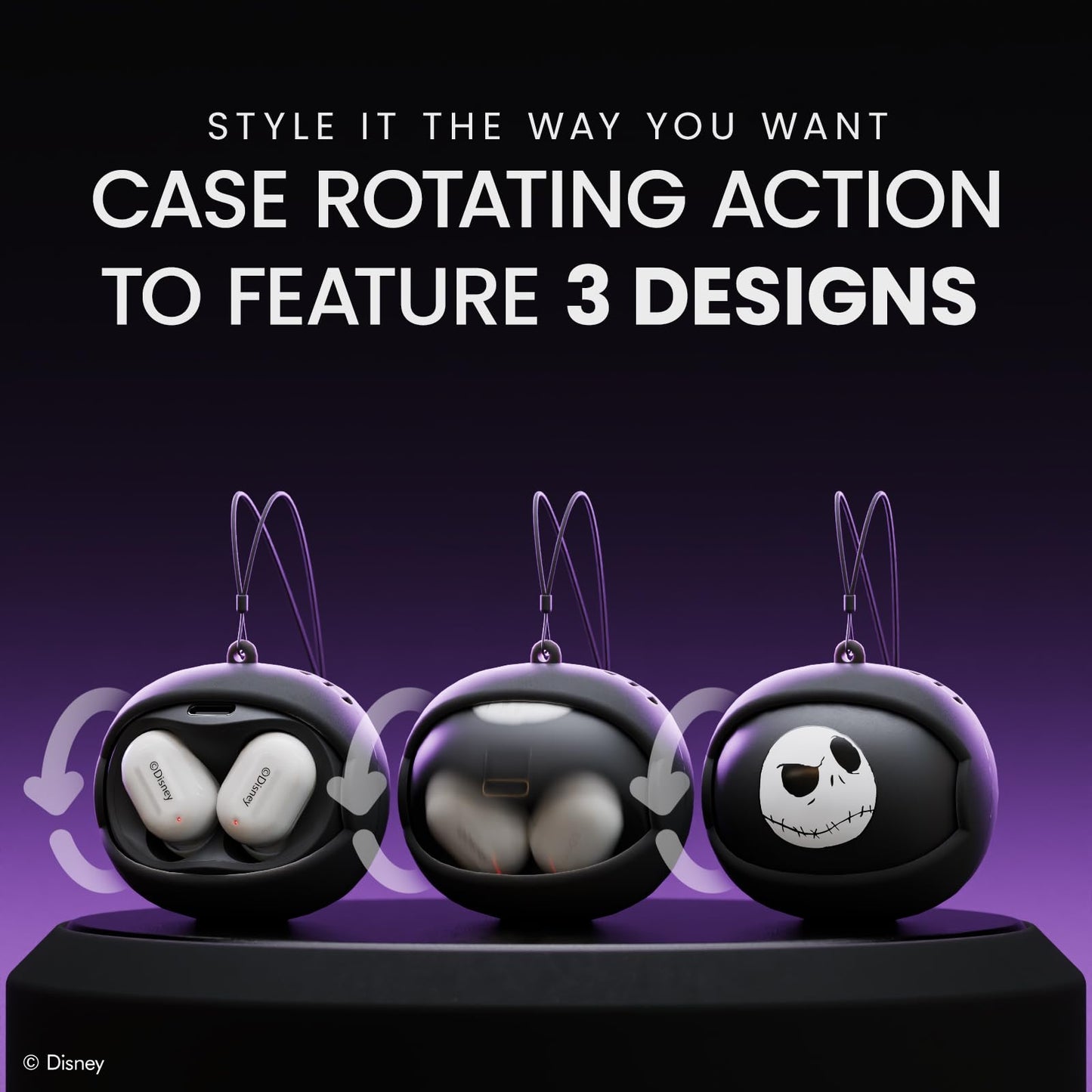 iJoy The Nightmare Before Christmas Wireless Earbuds W/Charging Case | Rotating Earbud Case Features 3 Jack Skellington Designs | Jack Skellington…