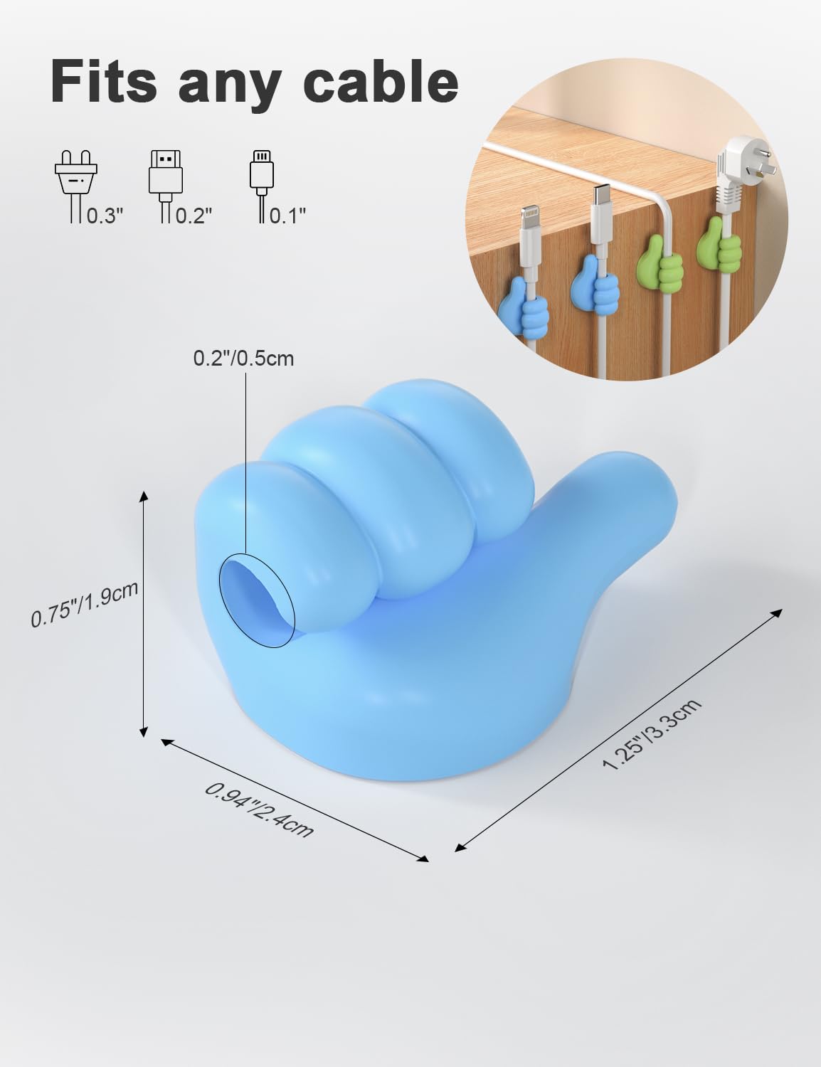 iToleeve 12Pcs Cable Clips, Fun Cord Holders, Silicone Thumb Wall Hooks, Cord Organizer for Desk Wall Car Nightstand, Cord Clips, Wire Holders, Phone