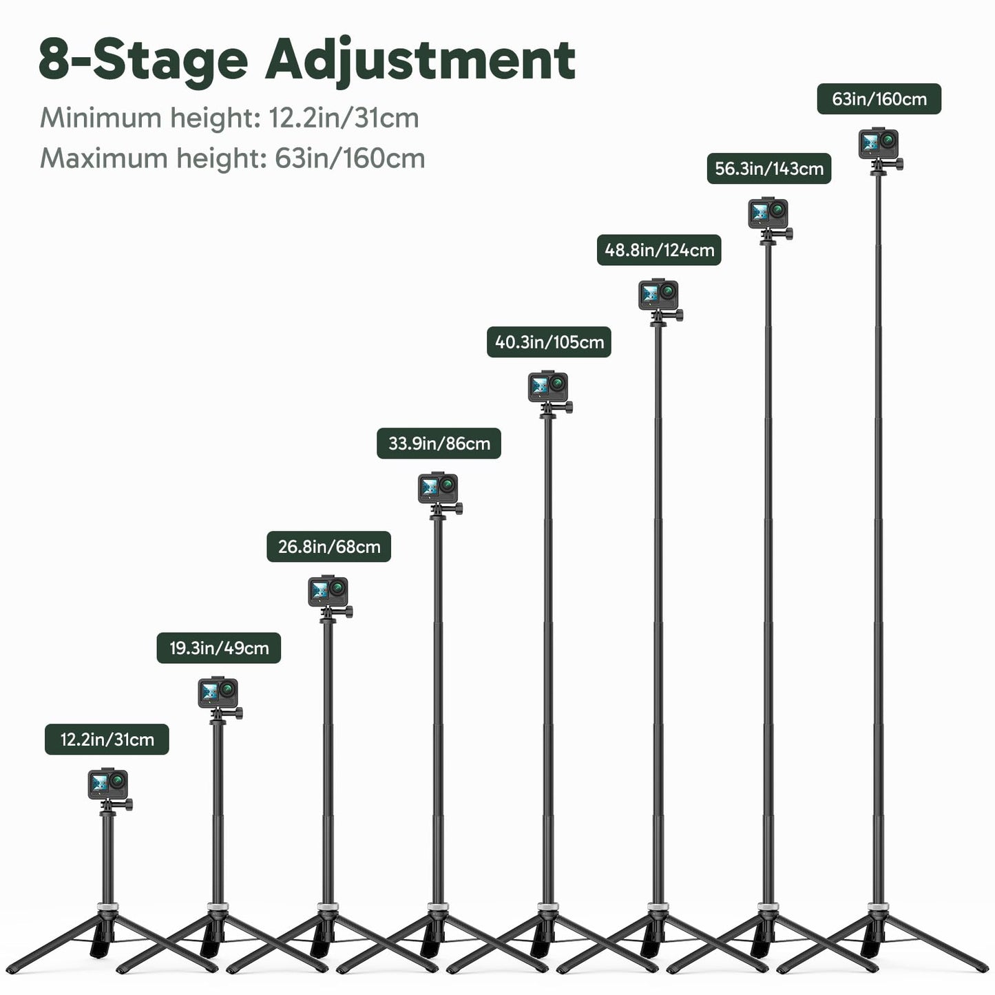 AKASO 160cm Selfie Stick Extendable Tripod Stand for GoPro Hero 13/12/11/10/9/Max, DJI Osmo Action 5/4/3, AKASO EK7000/Brave 4/Brave 7 LE Action