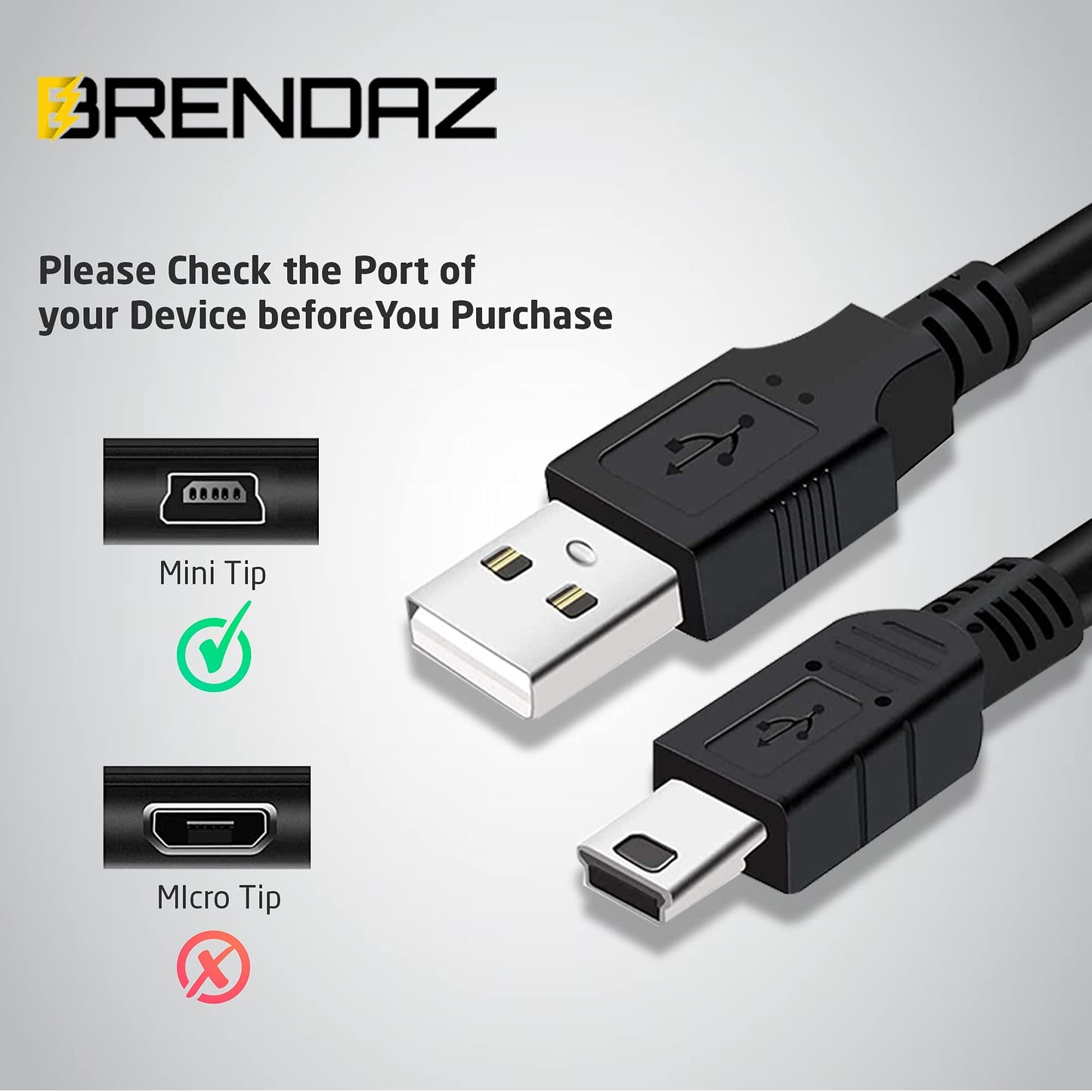 Mini USB A to Mini B Cable - 10ft Fast Charging - Compatible with GoPro, USB Mic, Garmin, PS3, DashCam