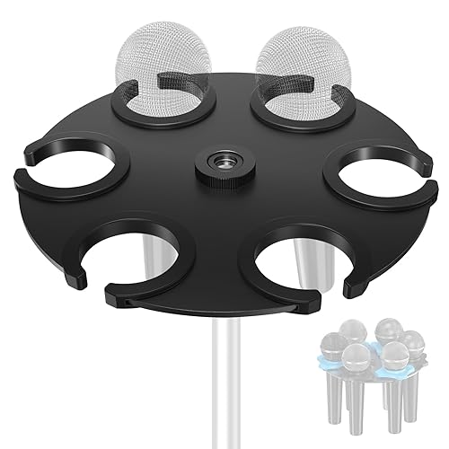 Borenbuir Multi Microphone Holder (Aluminum) Multi-Mic Holder for Handheld Dynamic, Wired and Wireless Mics, Storage Organizer and Display for Mic