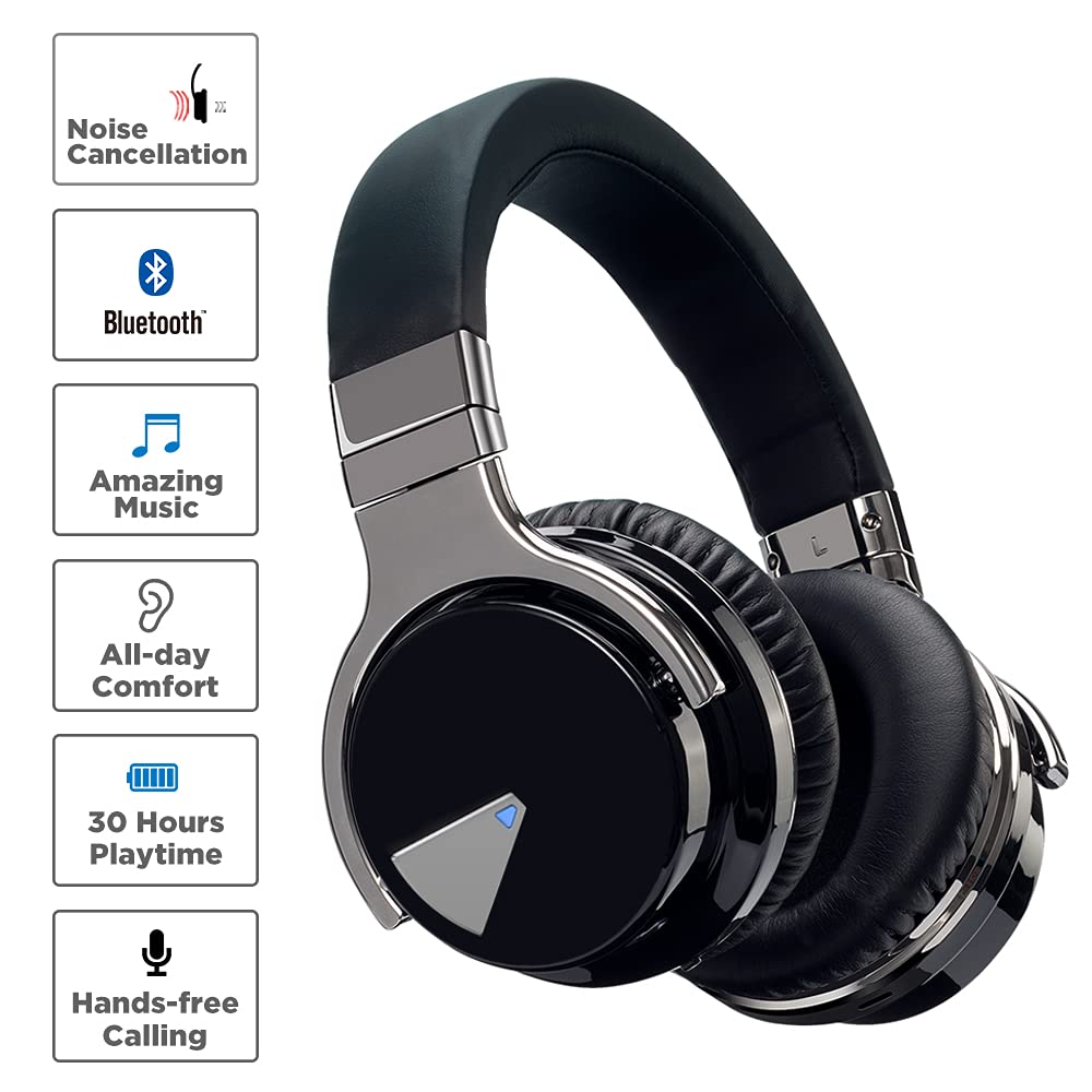 Qisebin E7 Active Noise Cancelling Headphones Bluetooth Headphones with Microphone Deep Bass Wireless Headphones Over Ear, Comfortable Protein…