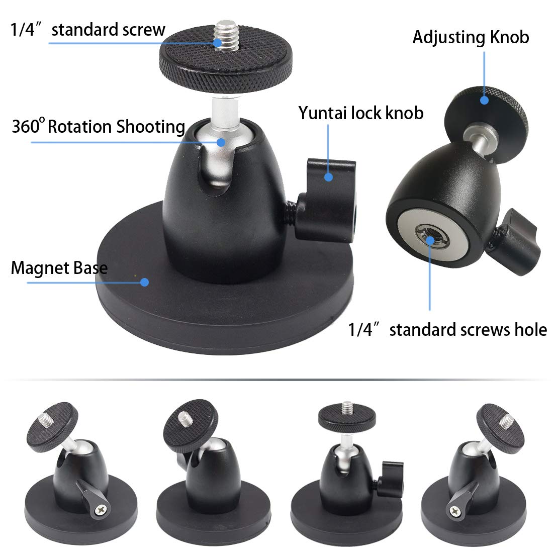 Magnetic Camera Mount with 360 Magnetic Stand, Attaches to Steel Surfaces for Action Camera, Car Mount, Light Stands & Tripods