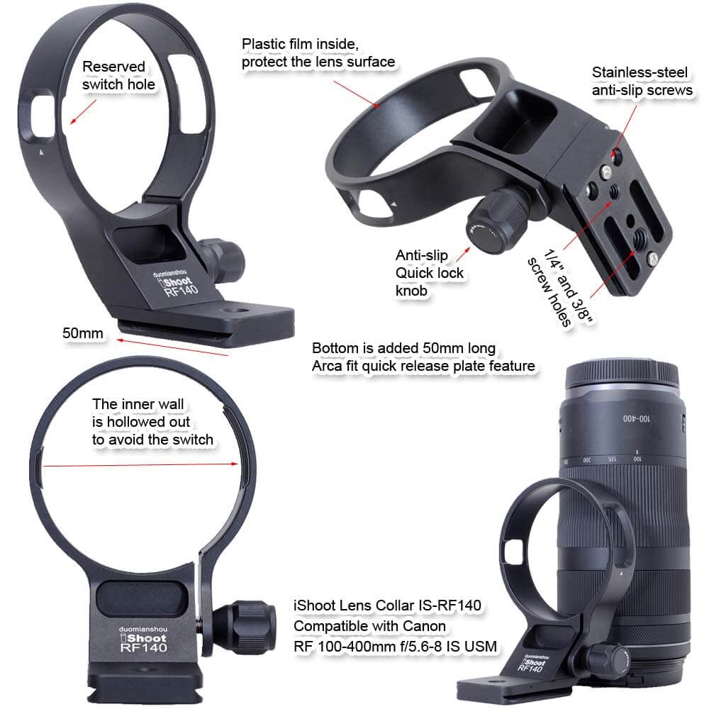 iShoot Tripod Mount Ring Lens Collar Compatible with Canon RF 100-400mm f/5.6-8 is USM, Lens Support Holder Bracket Bottom is Arca-Swiss Fit Quick