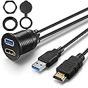 OBVIS USB3.0 and HDMI Mount Cable - USB3.0 and HDMI Extension Flush, Dash, Panel Mount Cable, for Car, Boat, Motorcycle (3 Feet)