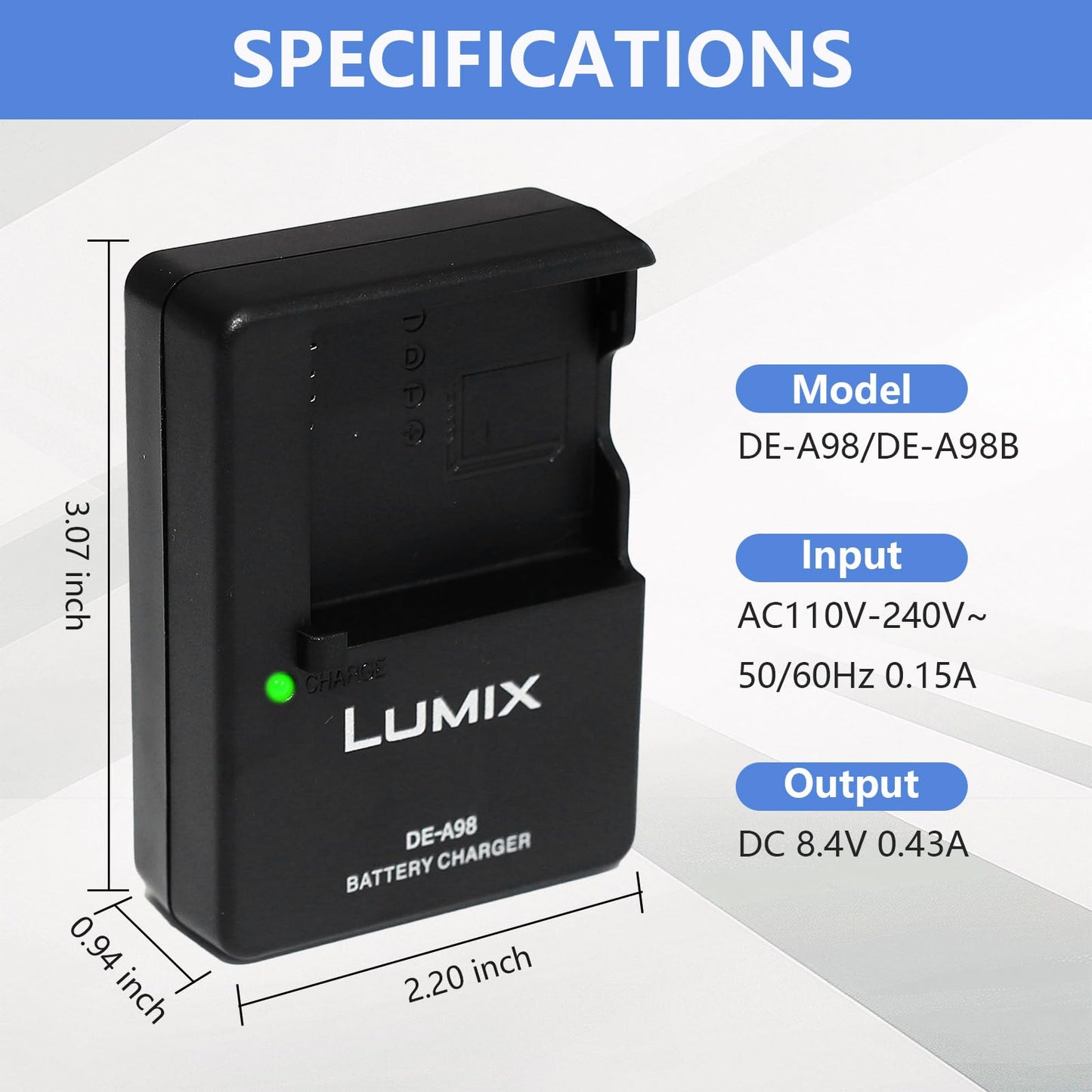 DE-A98 Charger Compatible with Panasonic Camera LUMIX A98B A98C DE-A99 Camera Battery Power Supply