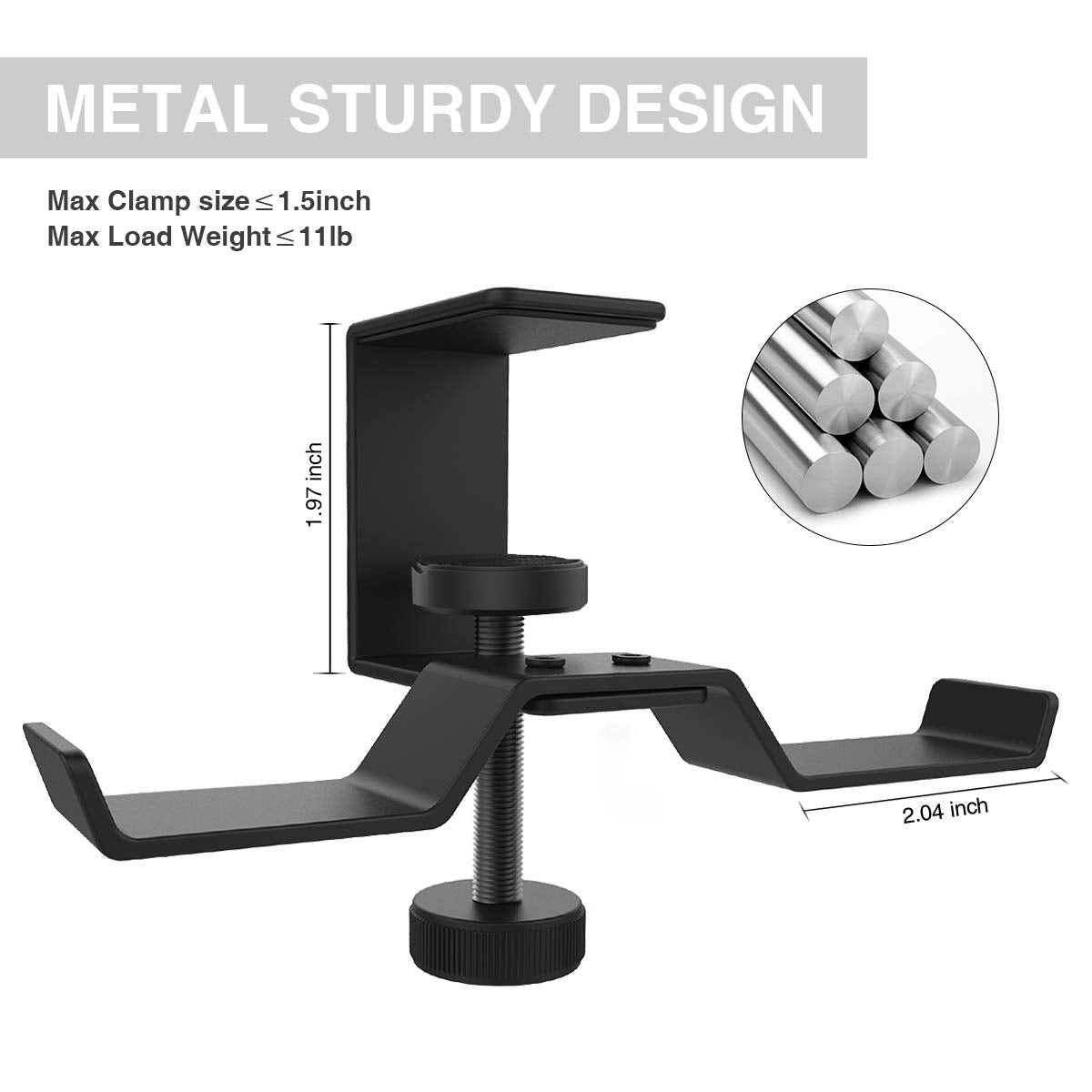 6amLifestyle Under Desk Dual Headphone Hanger, Metal Headset Stand Gaming Earphone Holder Universal Clamp on Desk Hanger Hook for All Headsets, Black