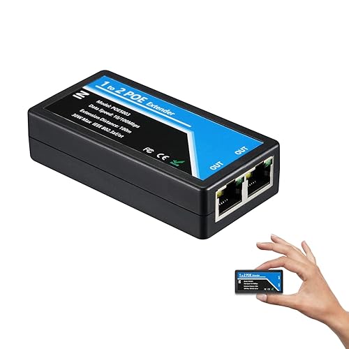 Revotech 2 Port POE Extender POE+ Repeater 100 Meters(328 ft) Extender 1 in 2 Out Comply IEEE 802.3af/at Standard 10,100Mbps for Security POE Camera