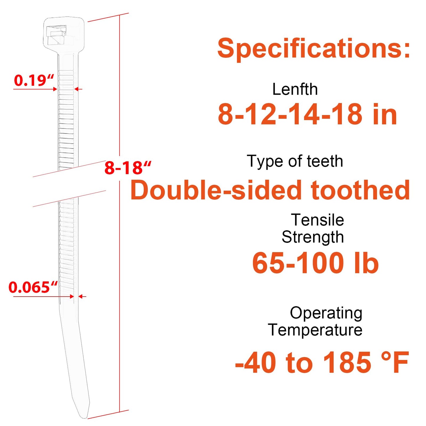 Zip Ties Assorted Size,8+12+14+18 Inch Double Sided Toothed,100 LBS Tensile Strength Heavy Duty Cable Wire Ties With Self-Locking Adjustable More