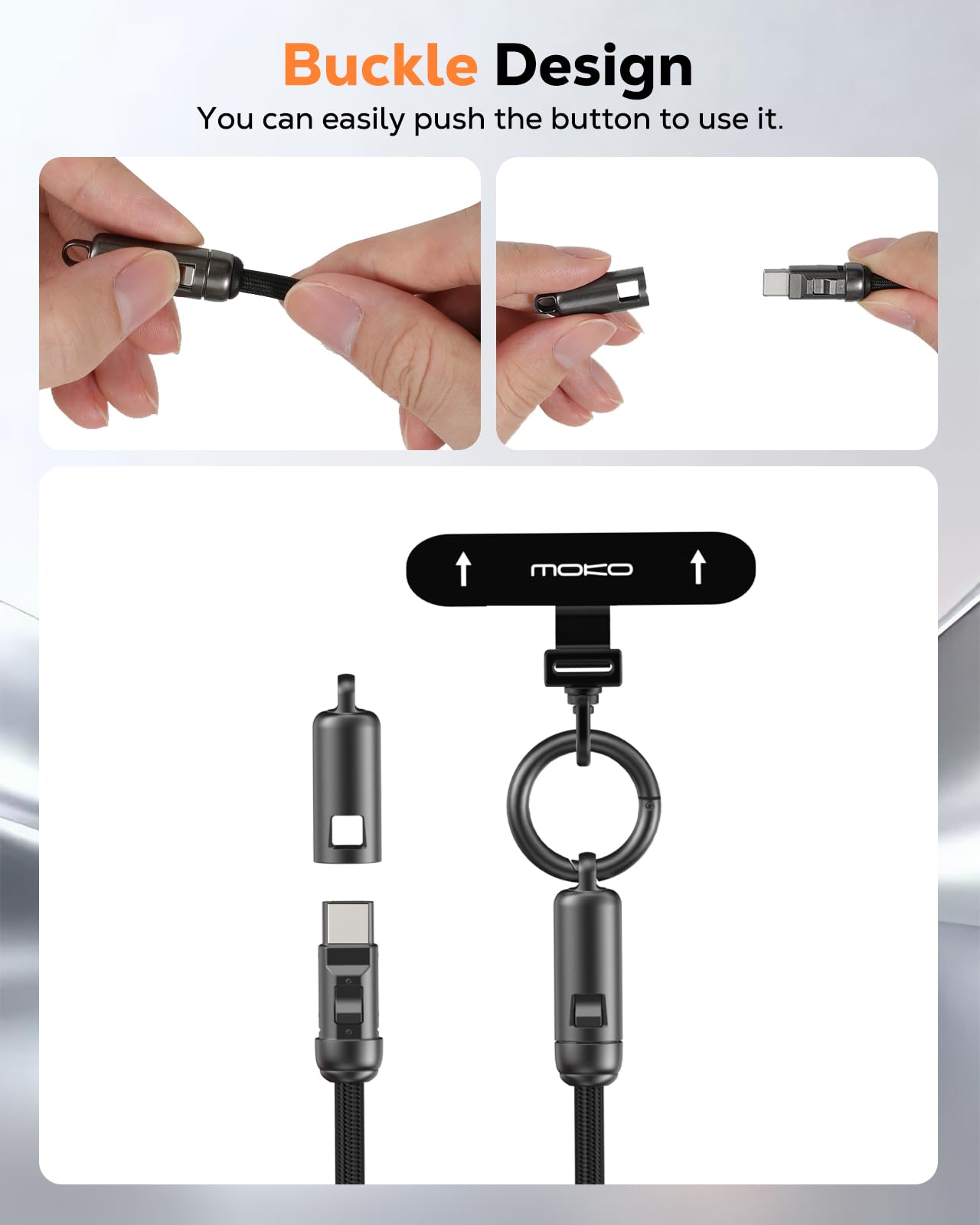 MoKo 2-in-1 Phone Wrist Lanyard USB C Cable, PD240W USB-C to USB-C Type-C Fast Charging Cable, Anti Theft Phone Strap with Metal 360° Tether Tab