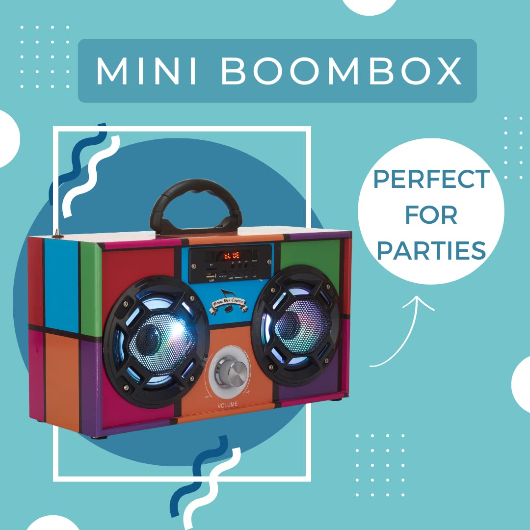 Wireless Express - Boombox Speaker with LED Lights - Retro Bluetooth Speaker w/Enhanced FM Radio - Perfect for Home and Outdoor (Swirl Bling)