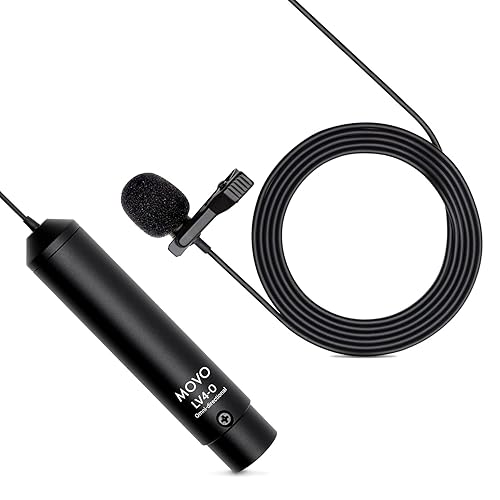 Movo LV4-O Phantom Power Omnidirectional XLR Lavalier Microphone with Metal Lapel Mic Clip and Windscreen - Great External Lav Mic for Filming