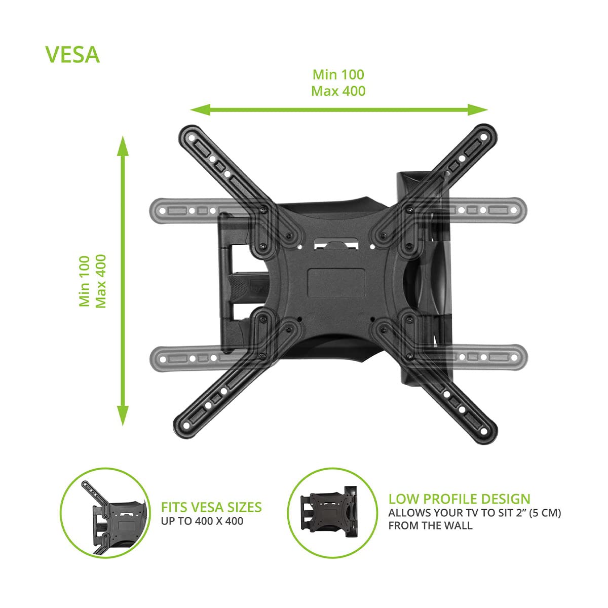 Kanto M300 Full Motion TV Wall Mount for 26-55" TVs | Articulating Arm with 19" of Extension | Up to 135° Swivel | Easy Tilt Design | 5" Offset | VESA