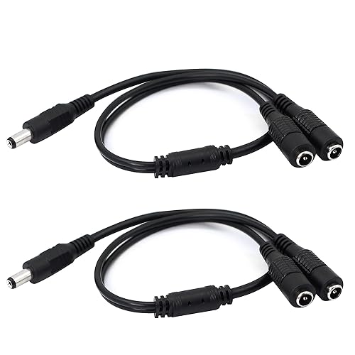 GINTOOYUN DC Y Splitter Cable 1 Male to 2 Female,5.5mm x 2.1mm DC Power Extension Adapter Cable,for CCTV Surveillance Cameras,Surveillance