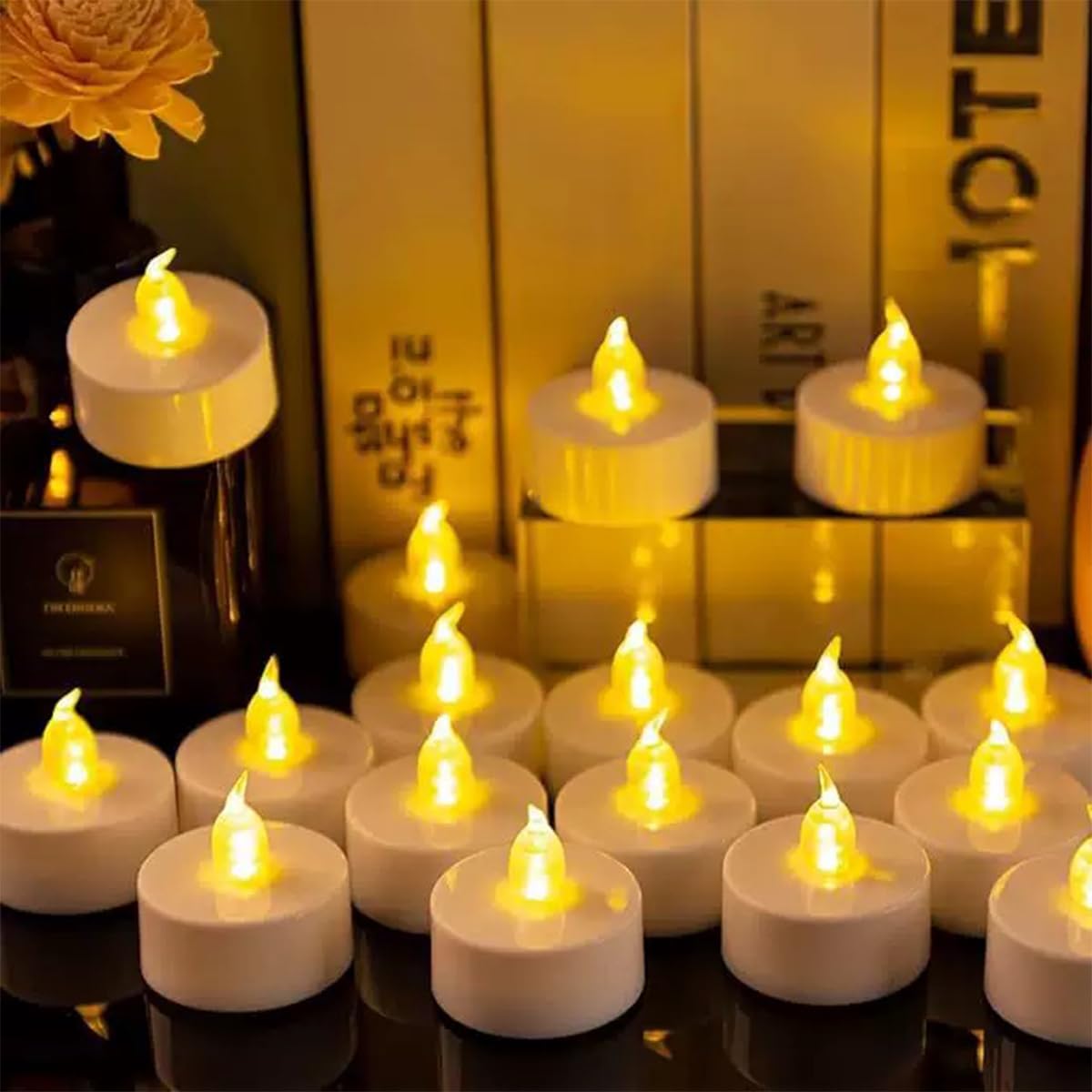 Flameless LED tea wax lamp battery powered, with a usage time of over 200 hours and flickering flames | Durable, safe, smoke-free, very suitable