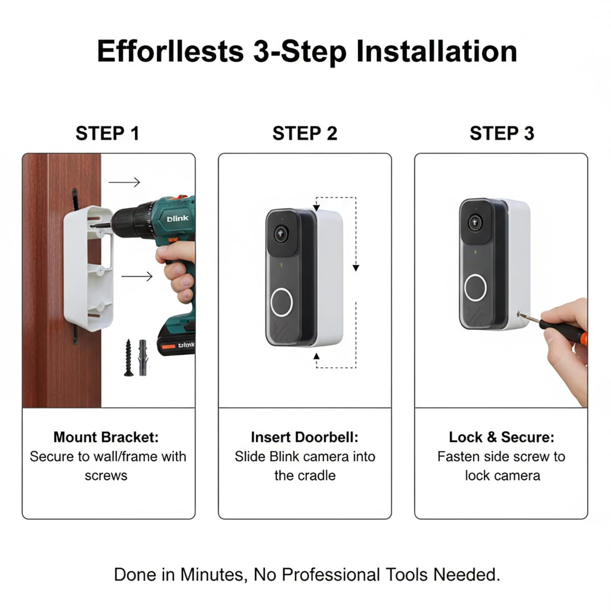 40-Degree Angled Wall Mount Compatible with Blink Video Doorbell Camera Mount - Horizontal Wedge Bracket for Improved Viewing Angle (Unofficial