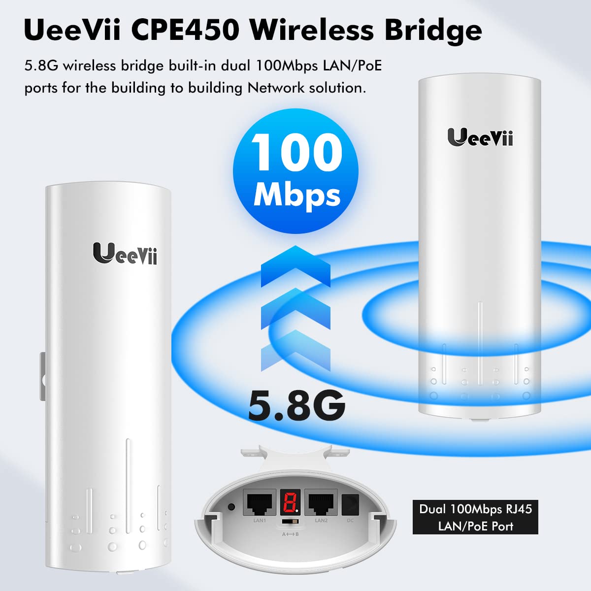 Wireless Bridge Point to Point Outdoor: UeeVii CPE450 5.8G 3Km Long Range Wi-Fi Bridge for Extend Network to Barn and Surveillance Range - Work