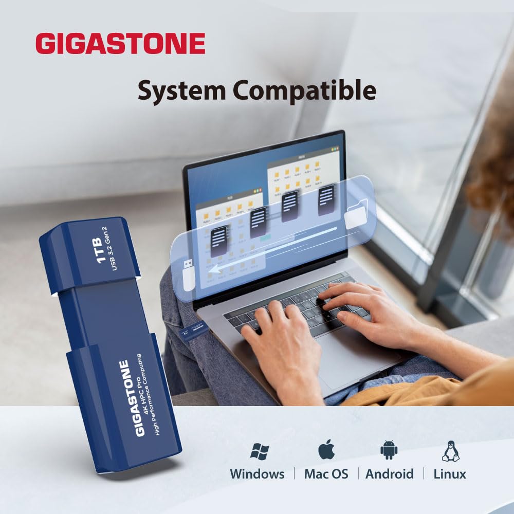 GIGASTONE 1TB SSD Flash Drive Z80 USB 3.2 Gen 2, 1000/800MB/s Hyper Speed, High Performance Computing, Capless Design, Data Storage, Backup